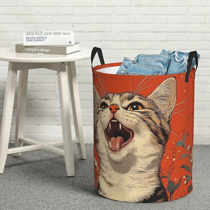 Cute Cat Print Laundry Basket For Storage Bins Gift Baskets Bedroom Clothes Hamper