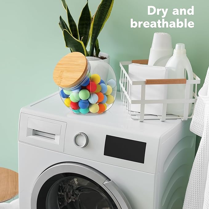 1 Pack Dryer Ball Holder for Laundry Room Plastic Laundry Pods Container 0.56 Gallon Bathroom Jar Container Dishwasher Pods Detergent Organization Dispenser with Bamboo Lid