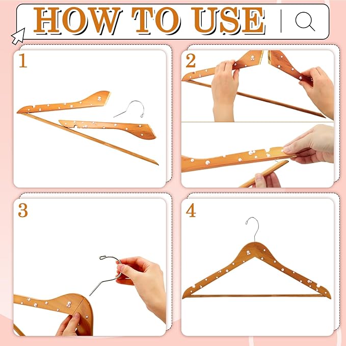5 Pcs Bridal Dress Hanger Wooden Pearl Wedding Dress Bridal Hanger with Pearl Brown Wooden Wedding Party Gift(Wood Color,Classic)
