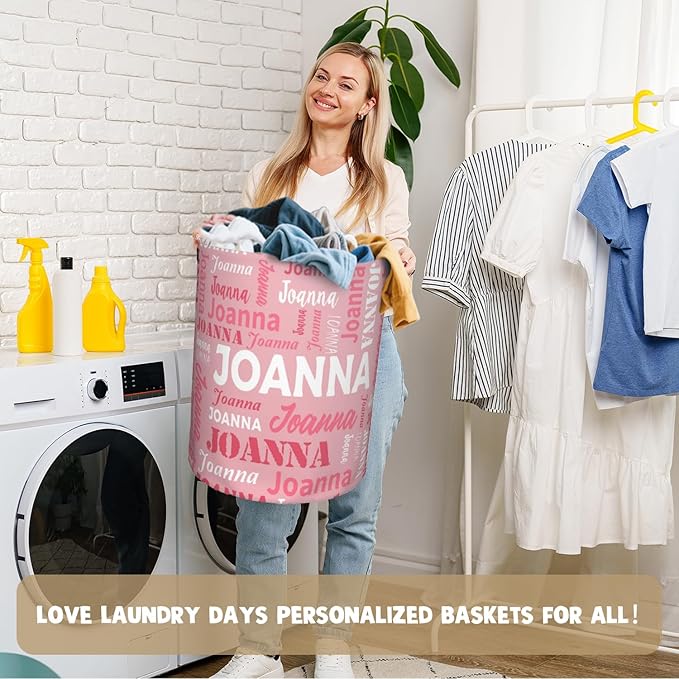 Custom Name Laundry Basket, Personalized Collapsible Laundry Hamper with Name for Bathroom Bedrooms, Customized Dirty Clothes Hamper Storage Basket Gifts for Kids Boys Girls Baby Men Women