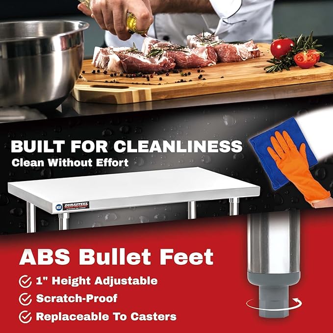 DuraSteel 24x72 Stainless Steel Work Table - NSF Commercial Prep Metal Table - Outdoor Pizza Oven Stand w/Under Shelf - Kitchen Island Laundry Utility Garage Microwave Stand Rolling Storage Cart Vevo