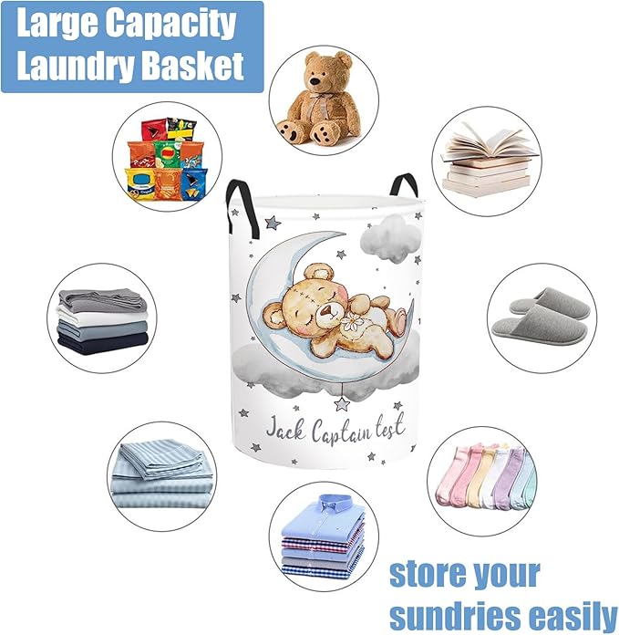 Custom Baby Girl Hamper with Name, 2 Sizes Personalized Name Laundry Baskets for Boys Adults, Customize Bear Toddler Laundry Hamper Storage Organizer for Nursery Utility Room