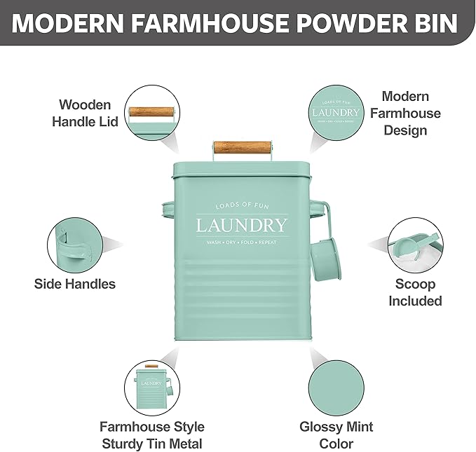 Calindiana Modern Farmhouse Laundry Powder Container, Dryer Sheets Holder and Scent Boosters Container Bundle for Laundry Room Organization and Storage, Laundry Room Decor