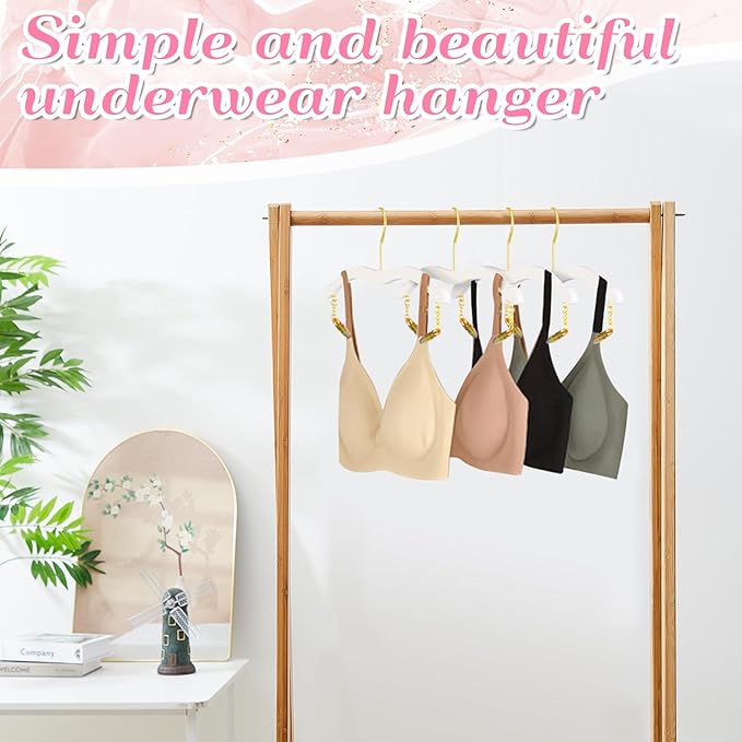 15 Pack Lingerie Hangers with Gold Metal Clips Bralettes Bikini Plastic Hangers for Bras Tank Tops Bralettes Dress Skirt Shorts Pants Women Clothing