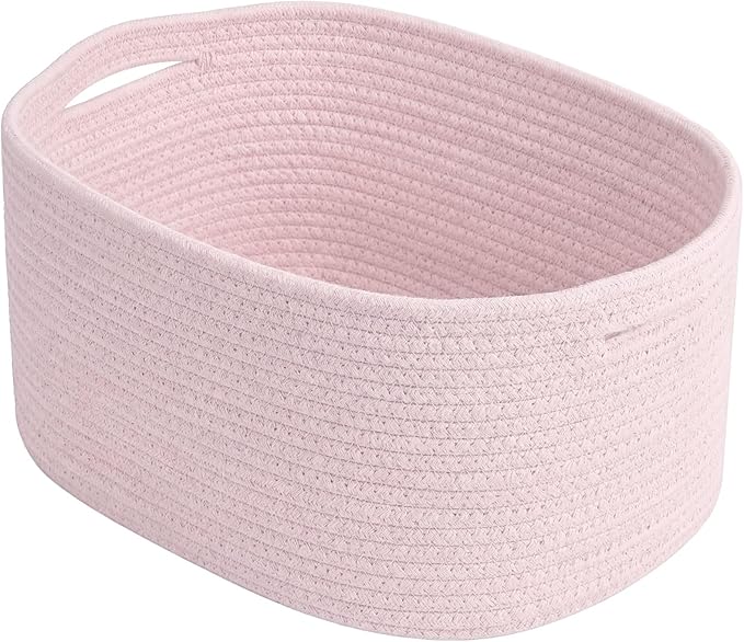 Cotton Rope Storage Basket, 15x10x9 Inches, Woven Basket for Shelves, Clothes, Towels, Books, and Laundry, Light Pink (1 Pack)