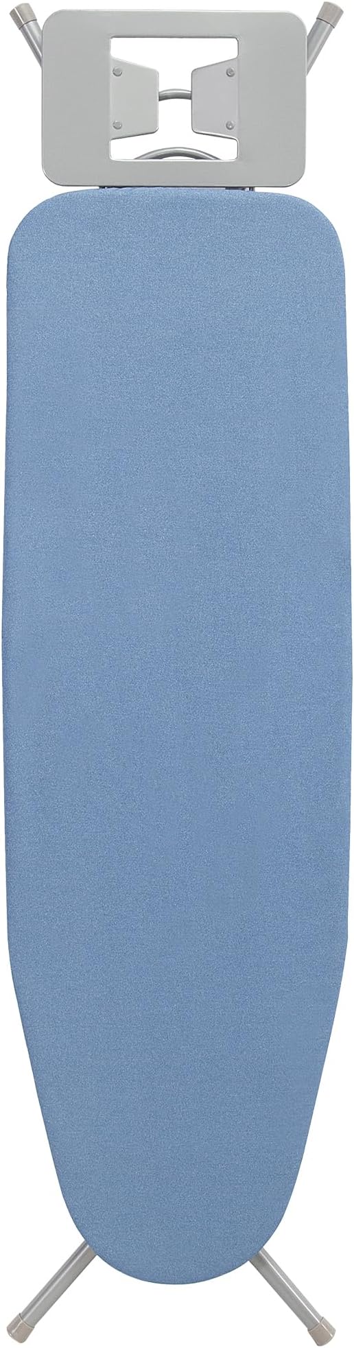 STO STO Ironing Board 48" x 15" with Iron Holder, Adjustable Height 26" to 36", Full Size Foldable Iron Board with Silver Coated Cotton Removable Cover, Sturdy Steel Frame and Legs, Blue