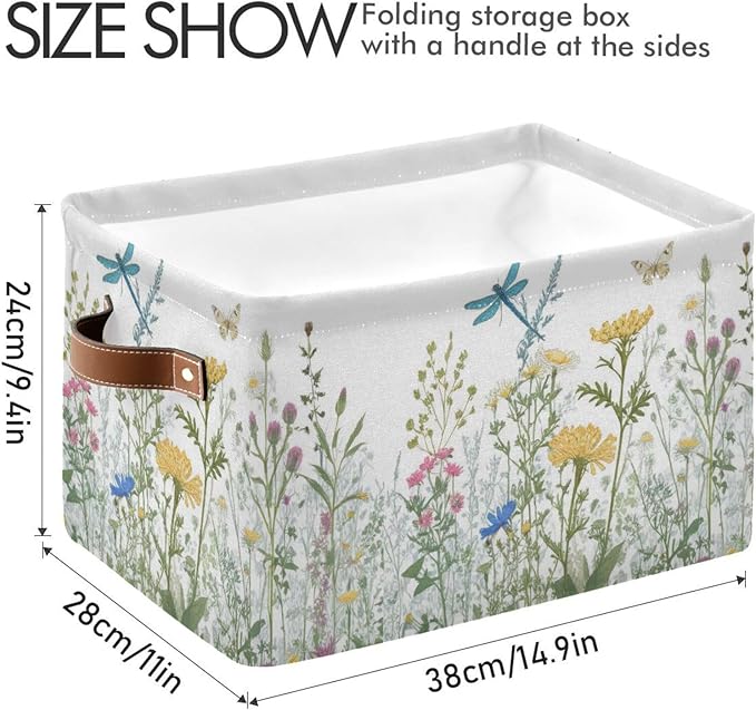 Colorful Herbs And Flowers Storage Baskets,Decorative Collapsible Rectangular Canvas Fabric Storage Bin for Home, 2PACK