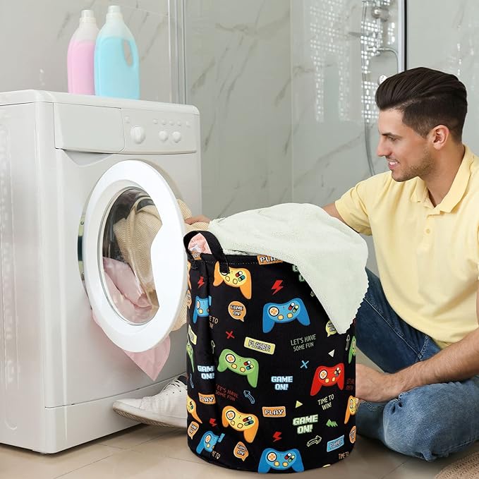 Zhehao 2 Pcs Gamer Laundry Basket Boys Kids Laundry Hamper Gamer Room Decor Gaming Storage Basket Hamper Clothes Organizer Nursery Toy Storage Bin for Easter Gifts Bedroom Bathroom Decoration(Classic)
