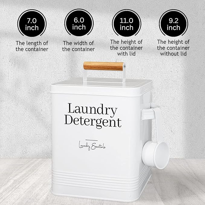 (2 Pack Bundle) Modern Farmhouse Dryer Sheet Holder and Laundry Detergent Container for Laundry Room Organization