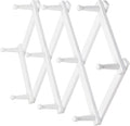 Dseap Accordian Wall Hanger: 16” High Wooden Wall Expandable Coat Rack, Hat Rack Holder, Accordion Hook for Baseball Caps, Coats, Mugs, 10 Peg Hooks, White