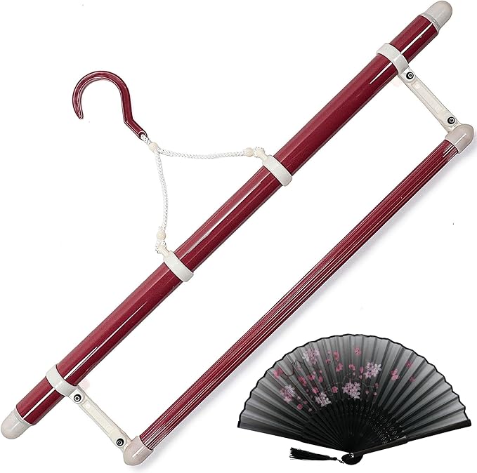 Japanese Kimono Hanger for Artistic Display - with Floral Folding Fan