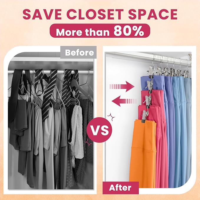 50 Pack Pants Hangers with Clip,Legging Organizer for Closet Hanging, Space Saving Yoga Pants Hangers Clip Hangers Closet Organization,Closet Organizers and Storage for Jeans,Shorts,Skirts,Hats