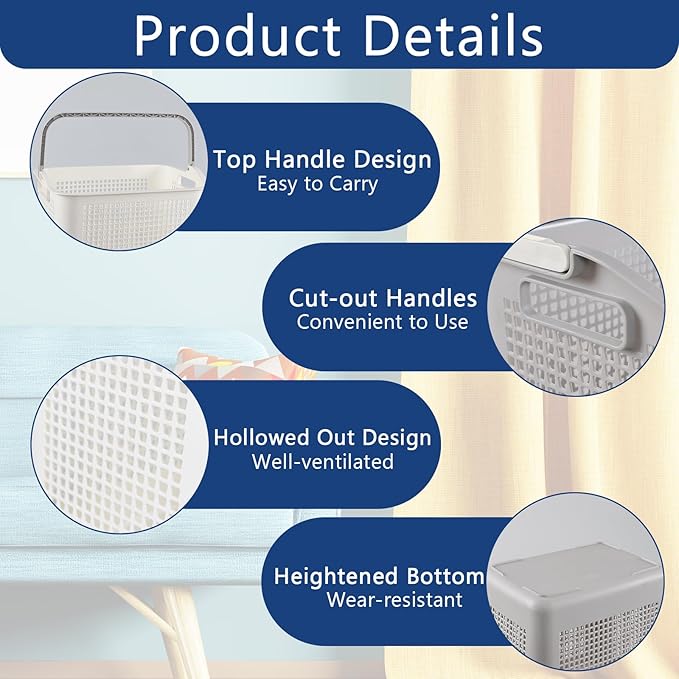 35l Clothes Basket Set of 4, Clothes Hampers for Laundry with Carry Handle