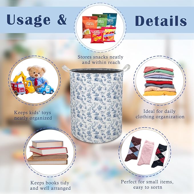 Chinoiserie Golden Retriever Laundry Basket Hamper, Grandmillennial French Country Golden Retriever Foldable Clothes Toys Books Storage Box Bins Baskets Organizer for Bedroom Bathroom Home