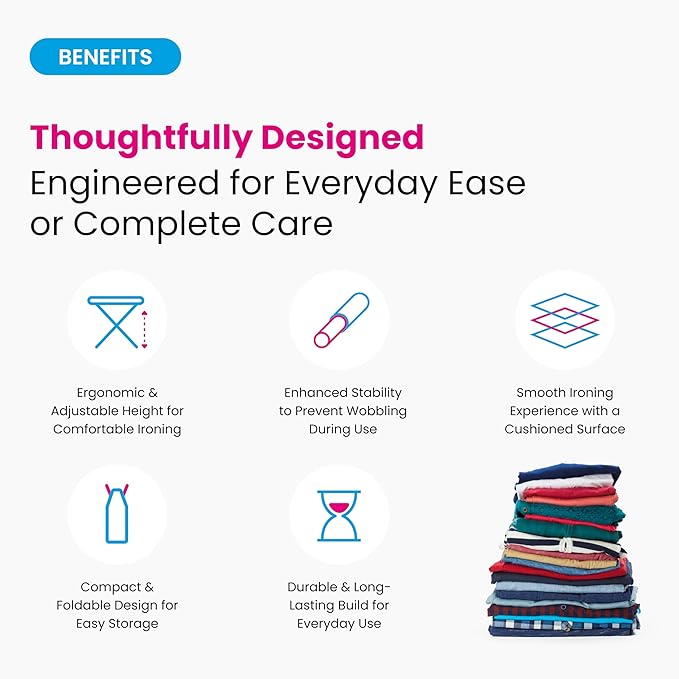M Maxima | Ironing Board | Size 43x12'' | Retractable Wire Iron Rest | 4 Leg Iron Board | Thick Heavy Padded 4 Layers, Scorch Resistant Foam Cover