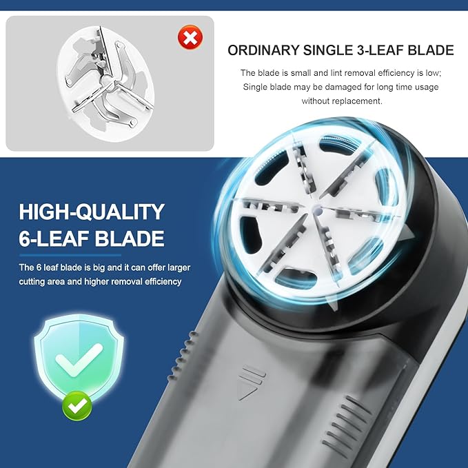 Fabric Shaver, Lint Shaver, Lint Remover Rechargeable Sweater Defuzzer Sweater Shavers to Remove Pilling for Clothes, Couch, Furniture, Fuzz Remover (6 Leaf Blade, 2 Extra Blades)