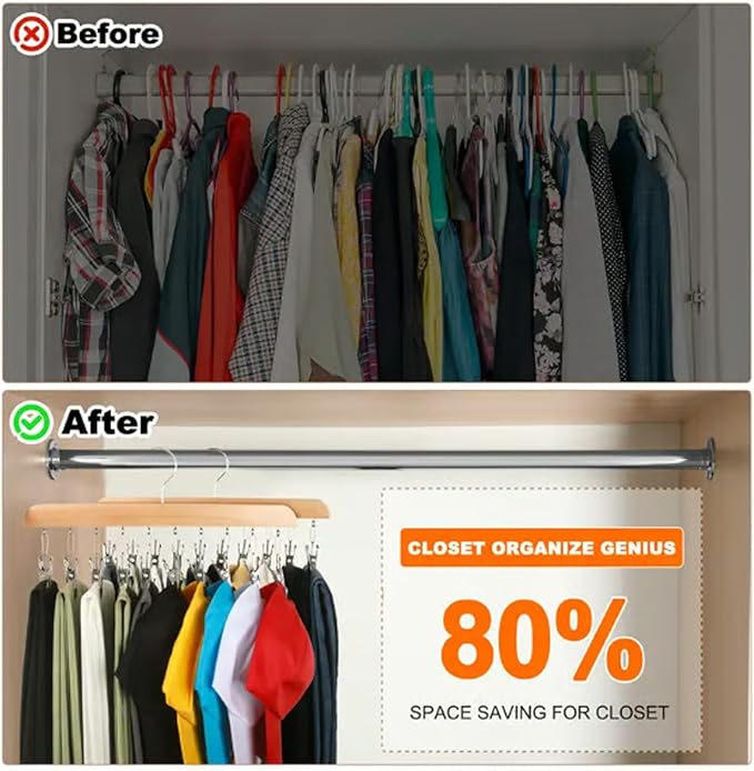 Closet Organizer with 10 Clips - Space Saving Hanging Closet Organizer, Legging Organizer for Closet Hanging, Pants Scarf Hangers with Clips (Wood)