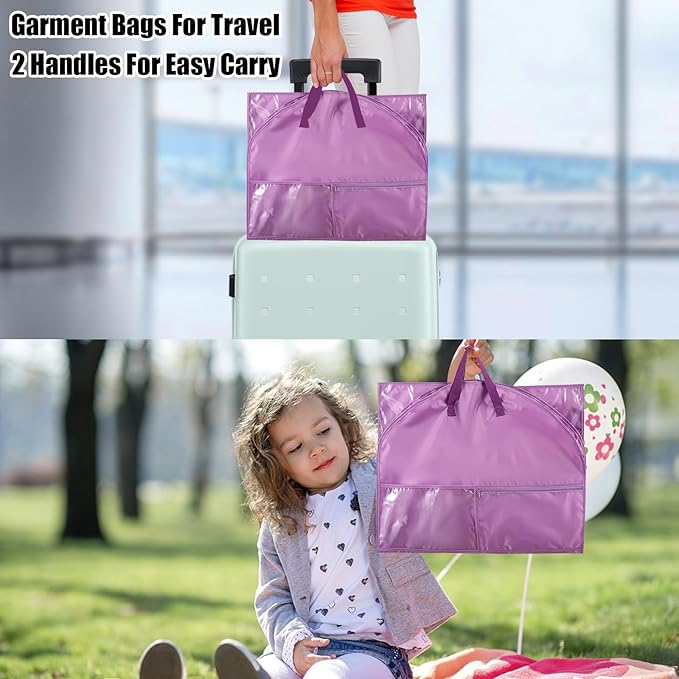 1 Pack Garment Bag for Travel Storage,Dance Costumes Competition Bag,Girls Dress Recital Dance Bag Kids Garment Bags for Hanging Clothes,Clear Purple Cheer Uniform Garment Bag.40Inch