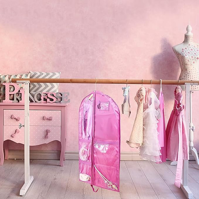 2 Pack Garment Bags for Travel Storage,Dance Costumes Bag,Garment Bag for Dancers,Kids Girls Garment Bags for Hanging Clothes,40Inch Pink Dance Recital Cheer Uniform Dance Bags
