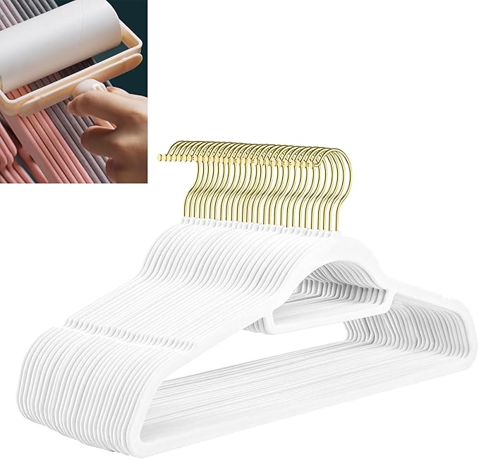 Velvet Hangers,Felt Hangers,Non-Slip Clothes Hanger, Multifunctional Space Saving Clothes Hangers for Wedding Dress & Dress Clothes(White 1,20pcs)