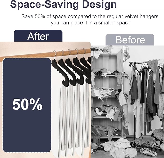 Velvet Pants Hangers - 16 Pack Black Non Slip Open Ended Hanger with 360 Swivel Hook - Closet Space Saving Hanger for Heavy Pants, Jeans, Trousers, Scarf