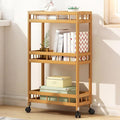 3/4Tier Slim Storage Rolling Cart with Wheel,Wood Storage Trolley Cart,Kitchen Rolling Utility Bamboo Kitchen Slide Out Organizer Rack,Mobile Shelving for Kitchen Bathroom gap(3Tier 40cmwide)