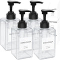Clear Soap Dispenser with Waterproof Labels, Thickened Plastic Hand Soap Dispenser for Bathroom, Kitchen Dish Washing Liquid Bottles, Shampoo and Conditioner Bottles with Funnel (15oz 4Pack Clear)