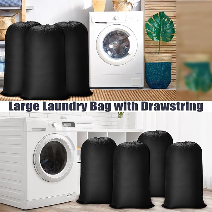 20 Pcs Laundry Bag Washable Travel Laundry Bags with Drawstring Lock Closure Large Heavy Duty for Camping Tent Blankets Dirty Clothes Yarn Fabric Storage, Multi Use(Black Color)