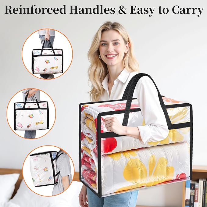 Clear Clothes Storage Bags, 8 Pack Closet Organizers and Under Bed Storage Containers, Foldable Moving Bags with Zippers for Comforter, Blanket, Bedding, Duvet, PVC Packing Bags 90L