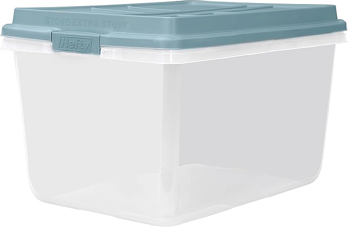Hefty HI-RISE Stackable Storage Bins - Under Bed Storage Containers with Lids, Shoe Organizer, Plastic Storage Bins, Clear Shoe Boxes with XL Lid-Locking Latches, Durable Double Rim - 72qt (6 Pack)