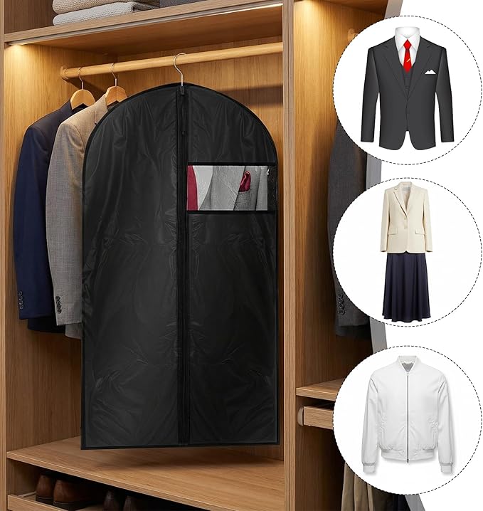 10pcs 40" Suit Cover Bags for Men Garment Bags for Hanging Clothes & 5pcs Coat Hanger Suit Bag for Closet Storage or Travel Clear Window Clothes Cover for Suits Coats Shirt Jackets Skirts