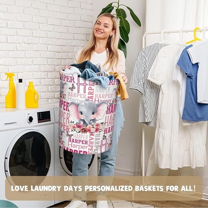 Custom Name Laundry Basket, Personalized Collapsible Laundry Hamper with Name for Bathroom Bedrooms, Customized Dirty Clothes Hamper Storage Basket Gifts for Kids Boys Girls Baby Men Women