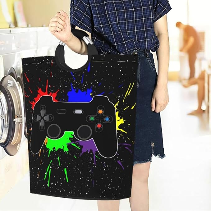 Video Game Joystick Large Laundry Hamper Storage Basket Toys Clothes Organizer Bin For Home Bathroom Bedroom Dorm Nursery