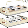Under Bed Storage with Wheels 2Pack Underbed Storage with Clear Window&Label Under Bed Drawers Large Capacity Rolling Under Bed Storage for Clothes,Shoes, Blankets (Beige)