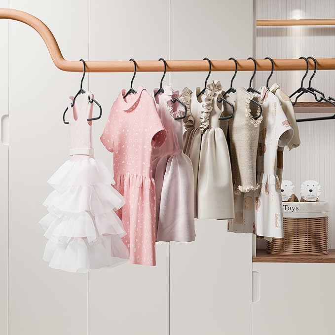 VTRIN Baby Hangers 60 Pack Large Capacity Hard Plastic Kids Hangers Suitable for All Clothes of Infant and Toddler, Such as Short, Shirts and Thick Coats, Children Hangers for Kids Clothes Black
