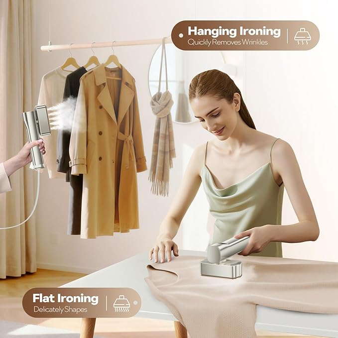 HAPAIS Steamer for Clothes,2-in-1 Clothes Steamer Handheld with 200ml Large Capacity,25 Min Continuous Use,4 Modes 1300W Travel Steamers with Storage Bag for Travel/Home