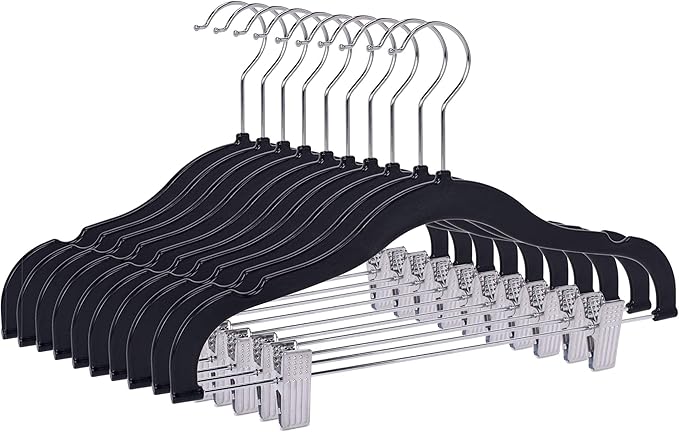 Quality Kids Children's Plastic Non Velvet Non-Flocked Thin Compact Shirt and Skirt/Pant Bundle Coat Hangers with Metal Clips for Skirts Pants Blouses 360° Swivel Hook, Jacket, Shirt, Pants,