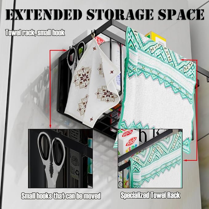 Magnetic Basket Organizer Rack,Magnetic Drying Ball Organizer for Laundry Room,Black Multi-Functional Magnetic RackSuitable for Spice Office Files Packaging Foil Plastic Food Hook Plate