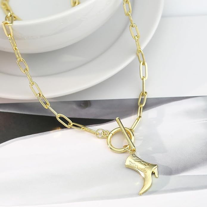 Chunky Gold Necklace for Women Gold Evil Eye Cowboy Pendant Necklace Dainty Paperclip Chain Vintage Luck Amulet Choker Necklaces Celestial Jewelry Gift