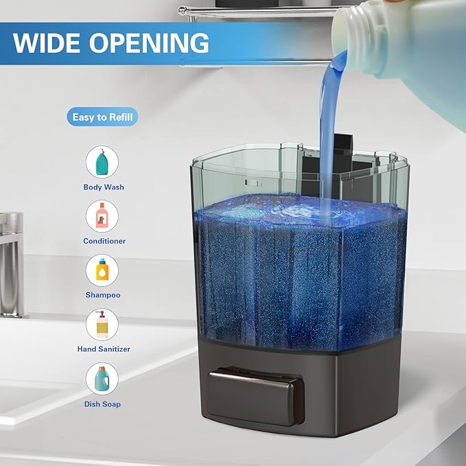 SVAVO Wall Mounted Soap Dispenser Kitchen Bathroom Manual Soap Dispenser Refillable Hand soap Dispenser for Liquid Contianers Shampoo Gel Chamber for Household Commerical 23.7oz (700ml) ABS