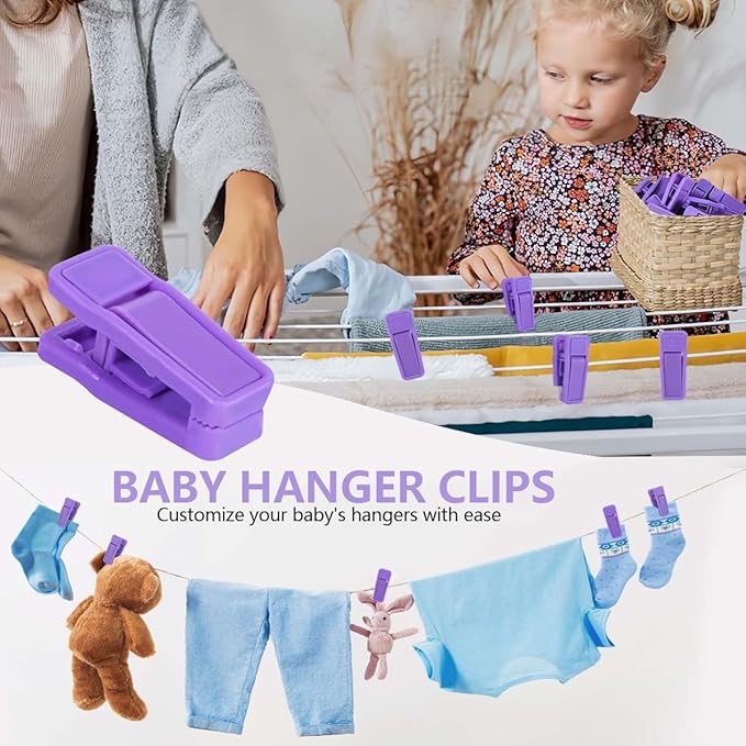 40 Pcs Plastic Baby Hanger Clips Slim-line Finger Clips Set for Clothes Hanger Velvet Hanger (Purple)