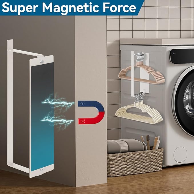 Magnetic Hanger Organizer Stacker, Strong Magnetic Hanger Holder for Laundry Room Washer, Capacity Upgrade Hangers Storage Rack for Adult or Child Clothes Hangers White 1Pack
