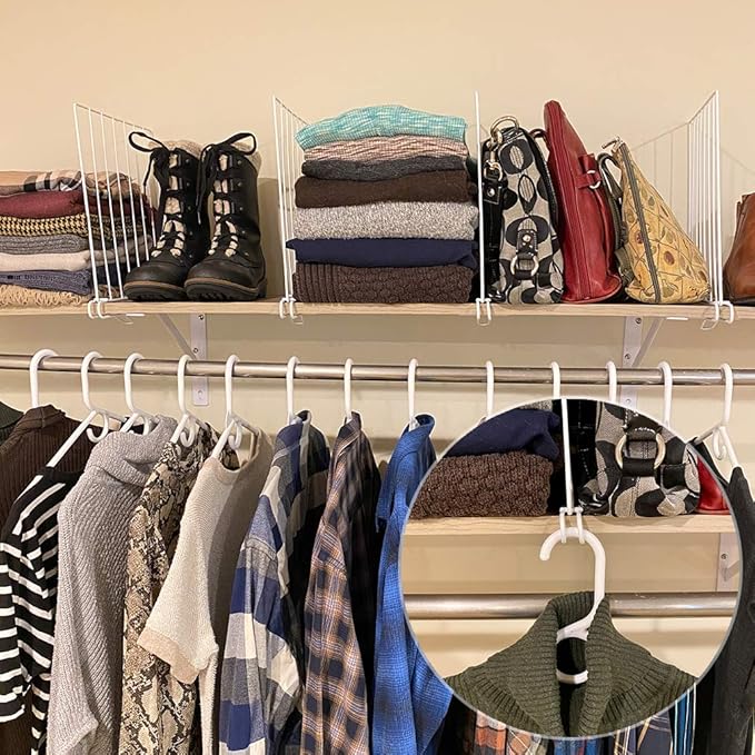 Evelots Shelf Dividers for Wood Shelf, 8 Pack Closet Organizers and Storage for Clothes, Purse, Pantry - No Crack Solid Steel Construction-12 Inch Tall Shelf Organizer -Stable Reinforced Wide Bottom
