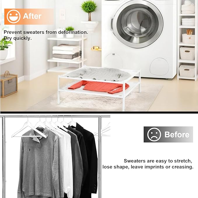 Sweater Drying Rack, 2-Layer Clothes Drying Rack Flat Mesh Stackable Laundry Drying Rack for Sweaters Socks Toys Indoor&Outdoor Use