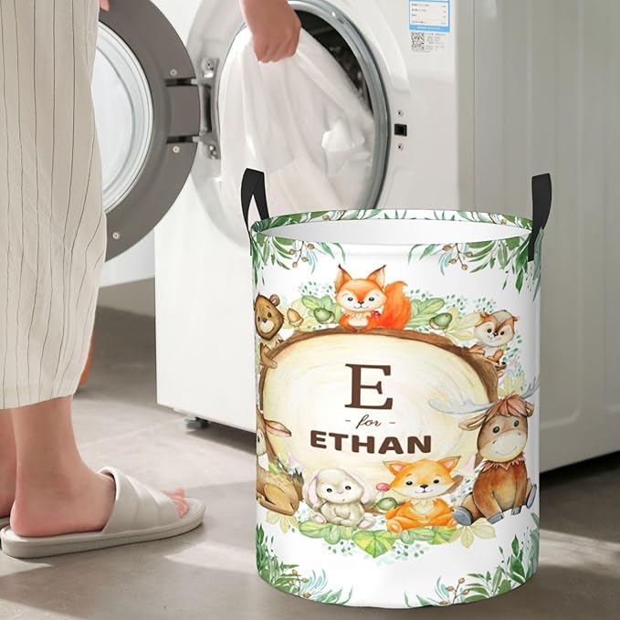 Personalized Animals Laundry Basket For Baby Kids Boys Girls Adult Custom Hamper Basket With Name For Bathroom Bedrooms Collapsible Baby Dirty Clothes Hamper With Handles