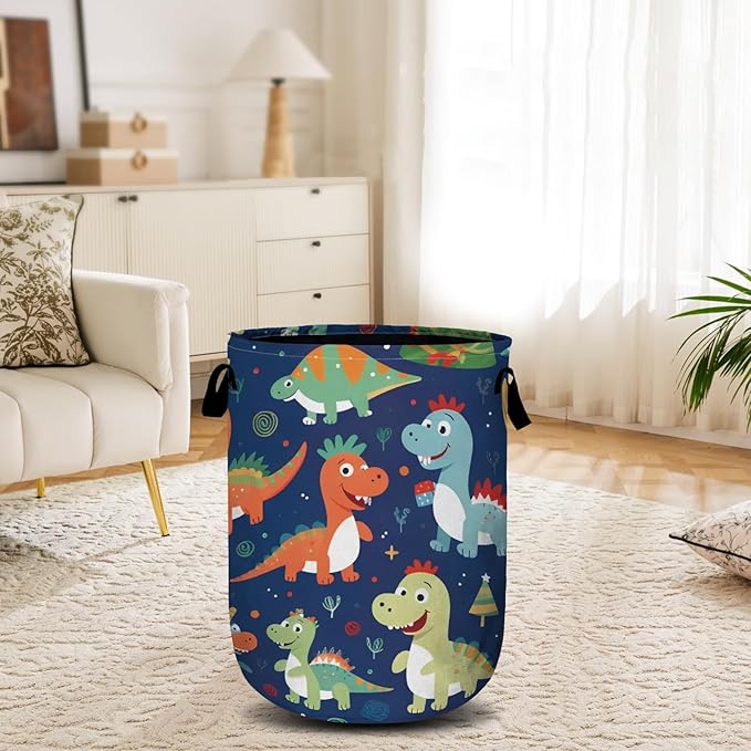 Cute Cartoon Dinosaurs Laundry Basket, Christmas Laundry Hamper Collapsible Oxford Cloth with Handle Clothes Toy Storage Bin for Bathroom Laundry Room Bedroom 15.7 X 20 Inch