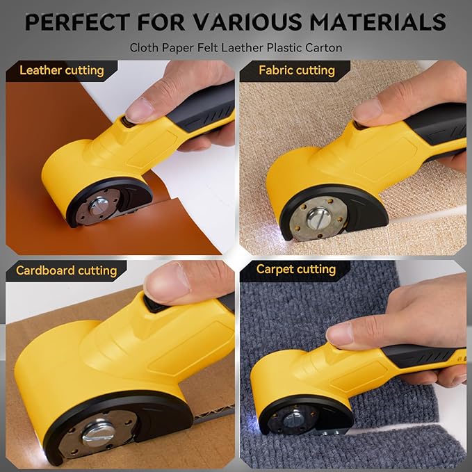 HomeBeyond High Speed Cardboard Cutter, Box Cutter Fabric Scissor with Safety Lock, LED Light & Replacement Blade, Rechargeable Cordless Electric Scissors for Cardboard, Fabric, Leather, Carpet