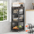 Metal Wire Baskets with Wheels, Stackable Storage Bins Kitchen Organizer Shelf, Multi Layer Fruit Vegetable Cart Dishes Seasonal Rack Freestanding with Pull Out Slide Drawer