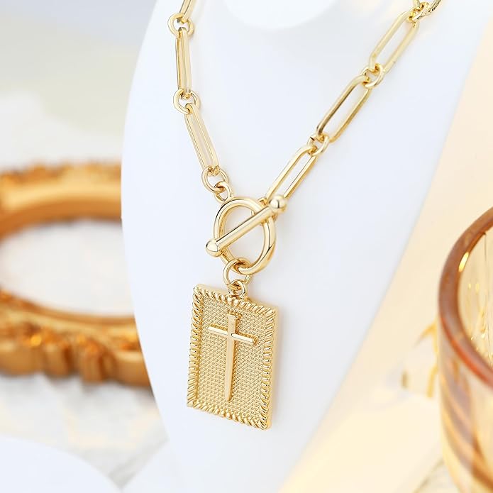 Chunky Gold Necklace for Women Gold Evil Eye Cowboy Pendant Necklace Dainty Paperclip Chain Vintage Luck Amulet Choker Necklaces Celestial Jewelry Gift