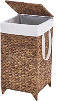 Handwoven Laundry Hamper with Lid, Natural Hyacinth Heightened Feet Laundry Basket, Wicker Clothes Hamper with Removable Liner Bag (Espresso-A, 65L)